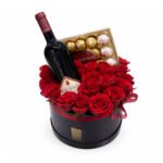 Boxed Roses+ Ferrero Rocher 24pcs + wine