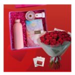 Premium Rose Bouquet: Gift Box (Bottle, Notebook, Fan & Card)