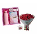 Premium Rose Bouquet: Gift Box (Bottle, Notebook, Fan & Card) - Image 3