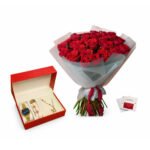 Premium Rose Bouquet, Jewellery Set & Card - Image 2