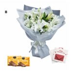 White Lilies Bouquet, Chocolates & Card