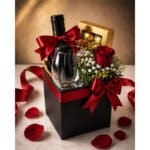 Luxury Wine Gift Box – Romantic Hamper with Glass, Chocolates & Rose